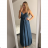Langes Sommerkleid aus Satin mit Trägern Damen mit Gürtel (UNI S / M) ITALIAN FASHION IMM22INFINITE -   grüne Erbse -   S / M