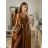 Langes Sommerkleid aus Satin mit Trägern Damen mit Gürtel (UNI S / M) ITALIAN FASHION IMM22INFINITE -   grüne Erbse -   S / M
