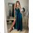 Langes Sommerkleid aus Satin mit Trägern Damen mit Gürtel (UNI S / M) ITALIAN FASHION IMM22INFINITE -   grüne Erbse -   S / M