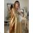 Langes Sommerkleid aus Satin mit Trägern Damen mit Gürtel (UNI S / M) ITALIAN FASHION IMM22INFINITE -   grüne Erbse -   S / M