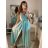 Langes Sommerkleid aus Satin mit Trägern Damen mit Gürtel (UNI S / M) ITALIAN FASHION IMM22INFINITE -   grüne Erbse -   S / M