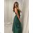 Langes Sommerkleid aus Satin mit Trägern Damen mit Gürtel (UNI S / M) ITALIAN FASHION IMM22INFINITE -   grüne Erbse -   S / M