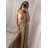Langes Sommerkleid aus Satin mit Trägern Damen mit Gürtel (UNI S / M) ITALIAN FASHION IMM22INFINITE -   grüne Erbse -   S / M