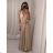 Langes Sommerkleid aus Satin mit Trägern Damen mit Gürtel (UNI S / M) ITALIAN FASHION IMM22INFINITE -   grüne Erbse -   S / M