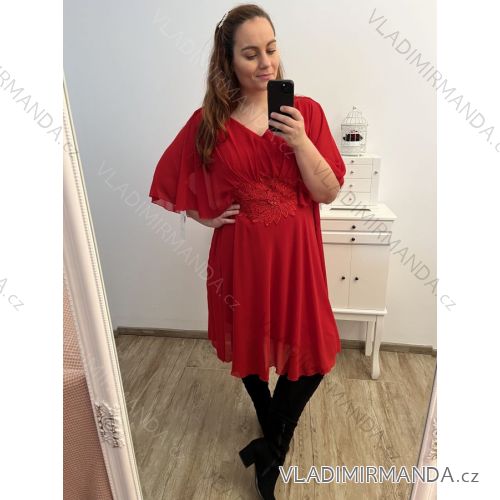 Damen-Kleid in Übergröße, elegant, kurzärmelig (XL/2XL, Einheitsgröße), ITALIAN FASHION IMPSH2218025/DR/DU, Rot