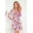 410-1 MONICA Chiffonkleid mit gebundenem Ausschnitt - dirty pink + Blumen