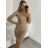 Šaty pletené dlouhý rukáv dámské (S/M ONE SIZE) ITALSKÁ MÓDA IMWAANG-2308 Smaragd S/M