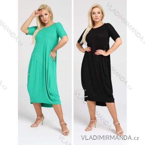 Langes Sommerkleid mit kurzen Ärmeln für Damen in Übergröße (XL / 2XL / 3XL ONE SIZE) POLISH FASHION PMLT2214 2XL/3XL dunkelrosa