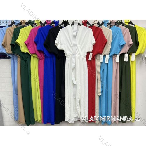 Langes Sommerkleid für Damen mit Kurzarmgürtel (S / M ONE SIZE) ITALIAN FASHION IMWD222213