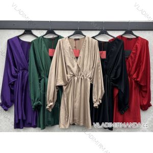 Elegantes Damenkleid aus Satin mit langen Ärmeln (Einheitsgröße S/M) ITALIAN FASHION IMWB23191