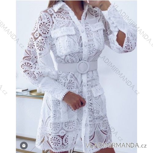 Damen-Spitzenkleid mit langen Ärmeln und Gürtel (Einheitsgröße S/M) ITALIAN FASHION IMWB23285