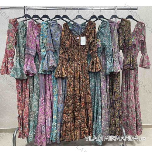 Langes indisches Langarm-Sommerkleid für Damen (S/M Einheitsgröße) ITALIAN FASHION IMWKK23310