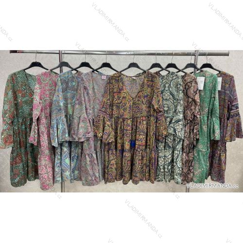 Indisches Sommerkleid mit langen Ärmeln für Damen (Einheitsgröße S/M) ITALIAN FASHION IMWKK23312