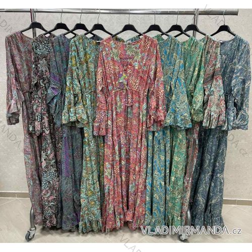Langes indisches Langarm-Sommerkleid für Damen (S/M Einheitsgröße) ITALIAN FASHION IMWKK23315