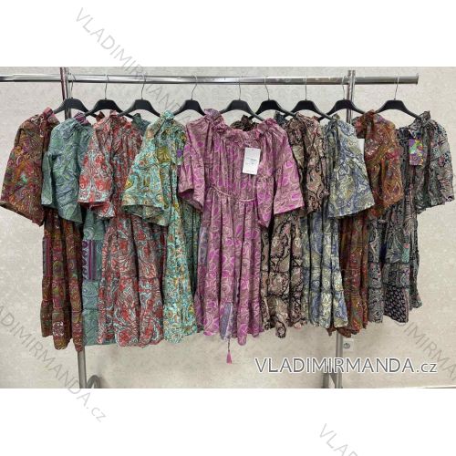 Indisches Carmen-Sommerkleid für Damen mit langen Ärmeln (S/M Einheitsgröße) ITALIAN FASHION IMWKK23316