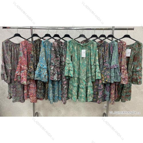 Indisches Carmen-Sommerkleid für Damen mit langen Ärmeln (S/M Einheitsgröße) ITALIAN FASHION IMWKK23318