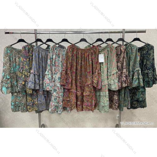 Indisches Carmen-Sommerkleid für Damen mit langen Ärmeln (S/M Einheitsgröße) ITALIAN FASHION IMWKK23319