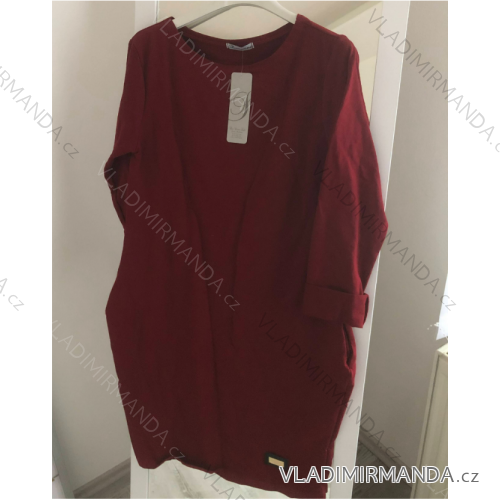 Šaty klasik bavlněné dlouhý rukáv dámské (M/L ONE SIZE) ITALSKÁ MÓDA IMD22787 Burgund M / L