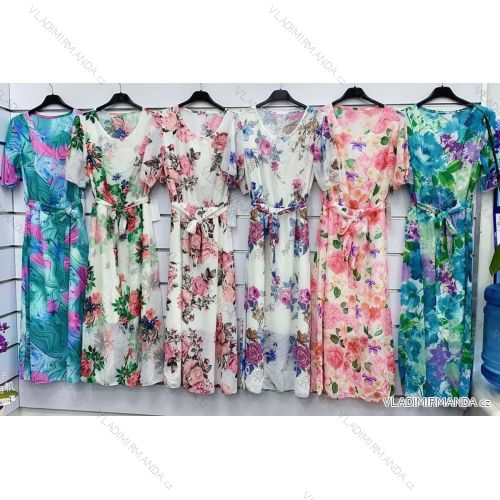 Langes Chiffon-Kurzarmkleid für Damen (S/M ONE SIZE) ITALIAN FASHION IMWGM23456