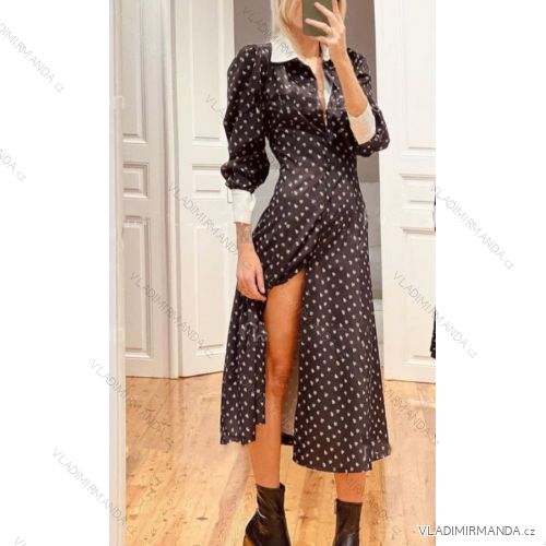 Langes Kleid mit Kragen, lange Ärmel, Damen (S/M Einheitsgröße) ITALIAN FASHION IMPBB23B23351