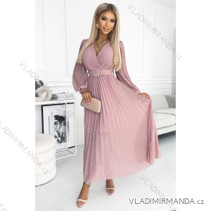 414-2 KLARA Faltenkleid mit Gürtel und Ausschnitt - Puderrosa