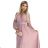 414-2 KLARA Faltenkleid mit Gürtel und Ausschnitt - Puderrosa