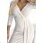 404-3 Glänzendes Kleid mit Ausschnitt und Beinschlitz - beige