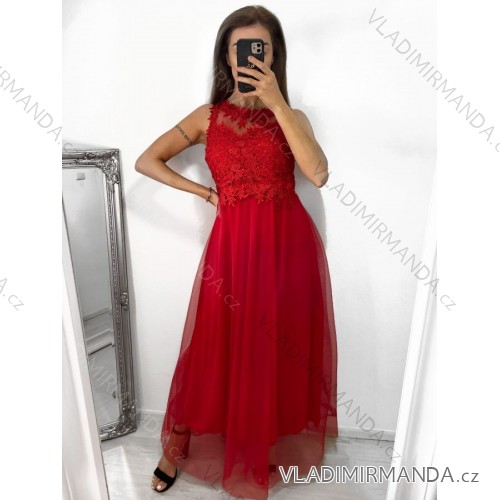 Šaty elegantní svatební společenské dlouhé na ramínka dámské (M/L-L/XL ONE SIZE) ITALSKá MóDA IMM22PL60032 S/M rot