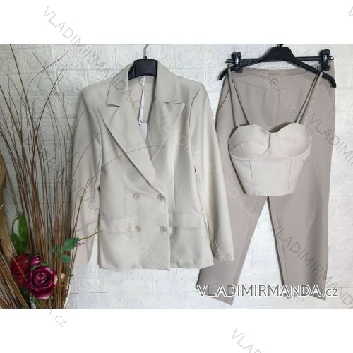 Elegantes Damen-Set aus Hose, Jacke und Oberteil (S-XL) ITALIAN FASHION IMPGM233790-06 beige XL