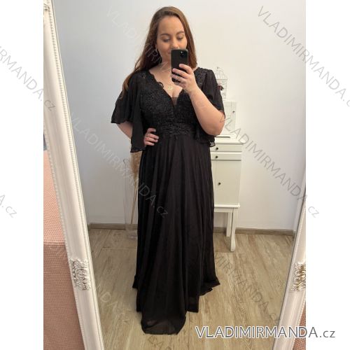 šaty plesové elegantní společenské krátký rukáv dámské nadrozměr (XL/2XL ONE SIZE) ITALSKÁ MÓDA IMM22688 2XL/3XL schwarz