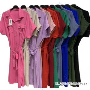 Sommerliches Hemdkleid mit Gürtel Kurzarm Damen Übergröße (XL/2XL ONE SIZE) ITALIAN FASHION IMC23157