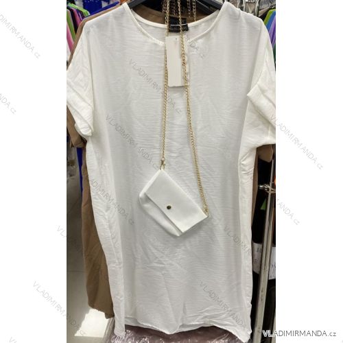 Damen-Sommer-Freizeit-Oversize-Kleid mit Handtasche Kurzarm (S/M ONE SIZE) ITALIAN FASHION IMM23M8976