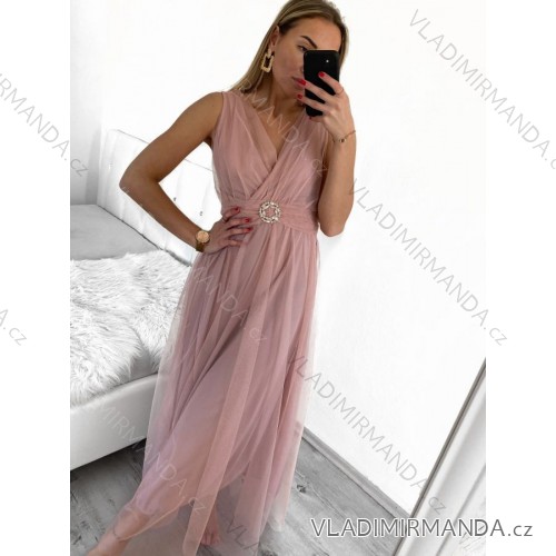 Šaty elegantní krátké bez rukávu společenské dámské (S/M ONE SIZE) ITALSKÁ MÓDA IMM22Q52233 S/M altrosa