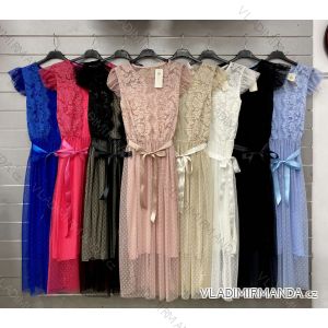 Langes Chiffon-Kurzarmkleid für Damen (S/M ONE SIZE) ITALIAN FASHION IMWGM23456