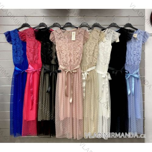 Langes Chiffon-Kurzarmkleid für Damen (S/M ONE SIZE) ITALIAN FASHION IMWGM23456