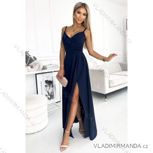 299-7 CHIARA Elegantes Maxikleid mit Trägern - marineblau