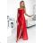 419-1 PERLA Satin langes Kleid mit Rückenausschnitt - rot