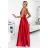 419-1 PERLA Satin langes Kleid mit Rückenausschnitt - rot