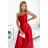 419-1 PERLA Satin langes Kleid mit Rückenausschnitt - rot