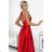 419-1 PERLA Satin langes Kleid mit Rückenausschnitt - rot