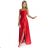 419-1 PERLA Satin langes Kleid mit Rückenausschnitt - rot