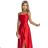 419-1 PERLA Satin langes Kleid mit Rückenausschnitt - rot