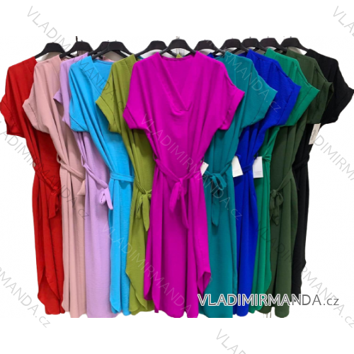 Šaty elegantní s páskem krátký rukáv dámské (S/M/L ONE SIZE) ITALSKá MóDA IMC23211