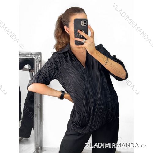 Tunika Bluse 3/4 Langarm Damen (uni sm) ITALIENISCHE Mode IM9181186