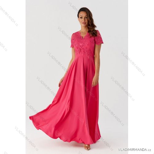 Langes, lässiges Kurzarmkleid für Damen (36-54) POLISH FASHION PMLMR23PAULA-3 rosa 36