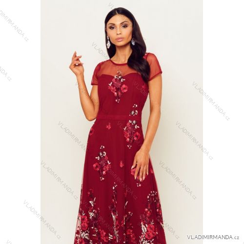 Šaty společenské krátký rukáv dámské (36-56) POLSKÁ MÓDA PMLMR23SIMONA Burgund 36