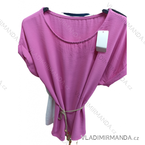 Šaty s páskem krátký rukáv dámské nadrozměr (XL/2XL ONE SIZE) ITALSKÁ MÓDA IMBM23019