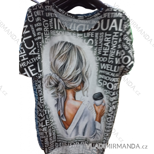 Šaty s páskem krátký rukáv dámské nadrozměr (XL/2XL ONE SIZE) ITALSKÁ MÓDA IMBM23019