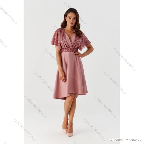 Kurzarm-Partykleid für Damen (36-52) POLISH FASHION PMLMR23ELENA-1 rosa 36