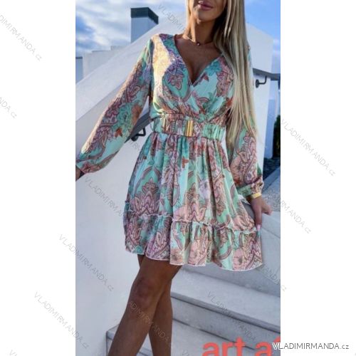 Langes Chiffon-Kurzarmkleid für Damen (S/M ONE SIZE) ITALIAN FASHION IMWGM23456